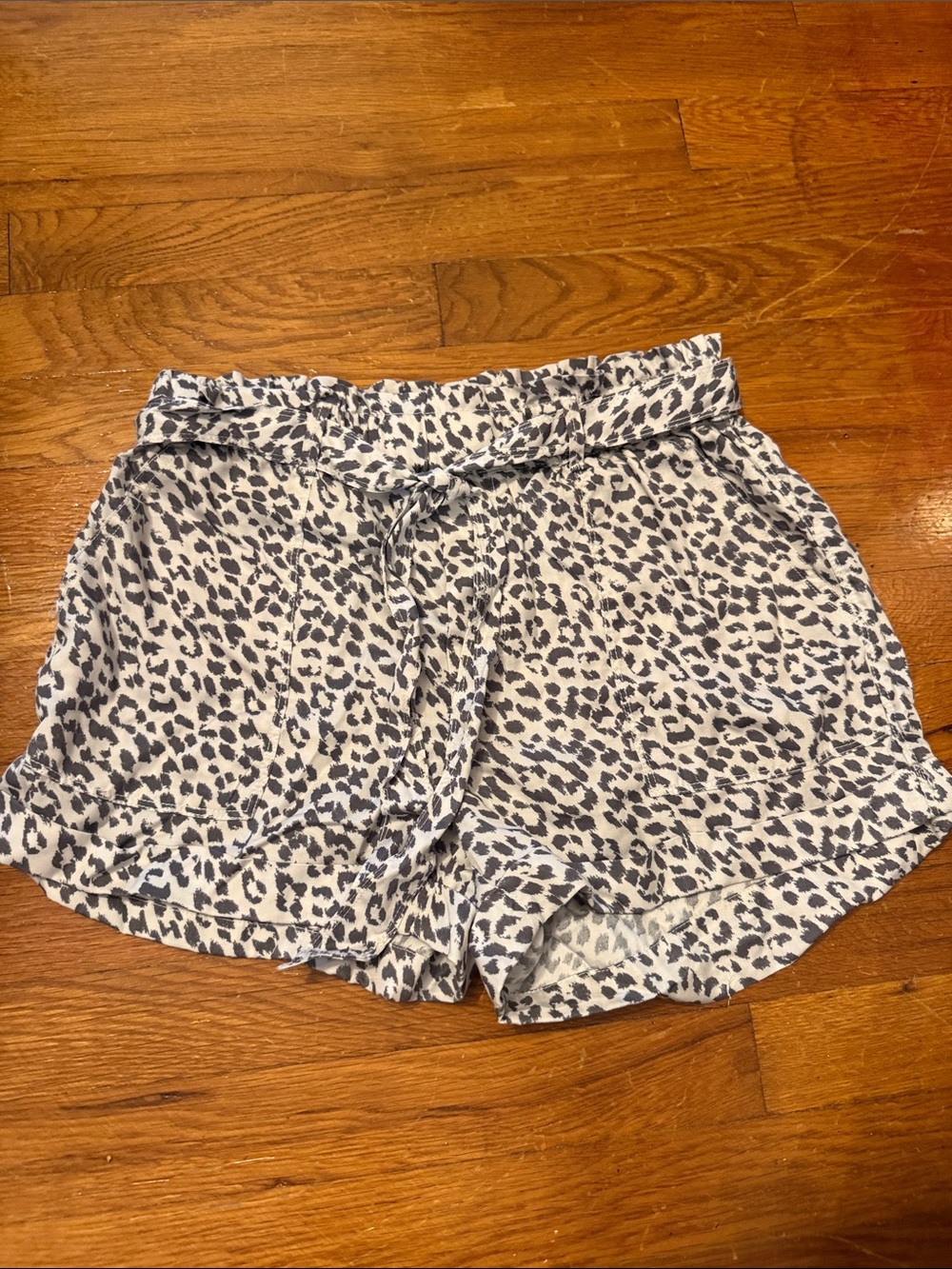 aerie White and Black Leopard Print Paperbag Waist Shorts